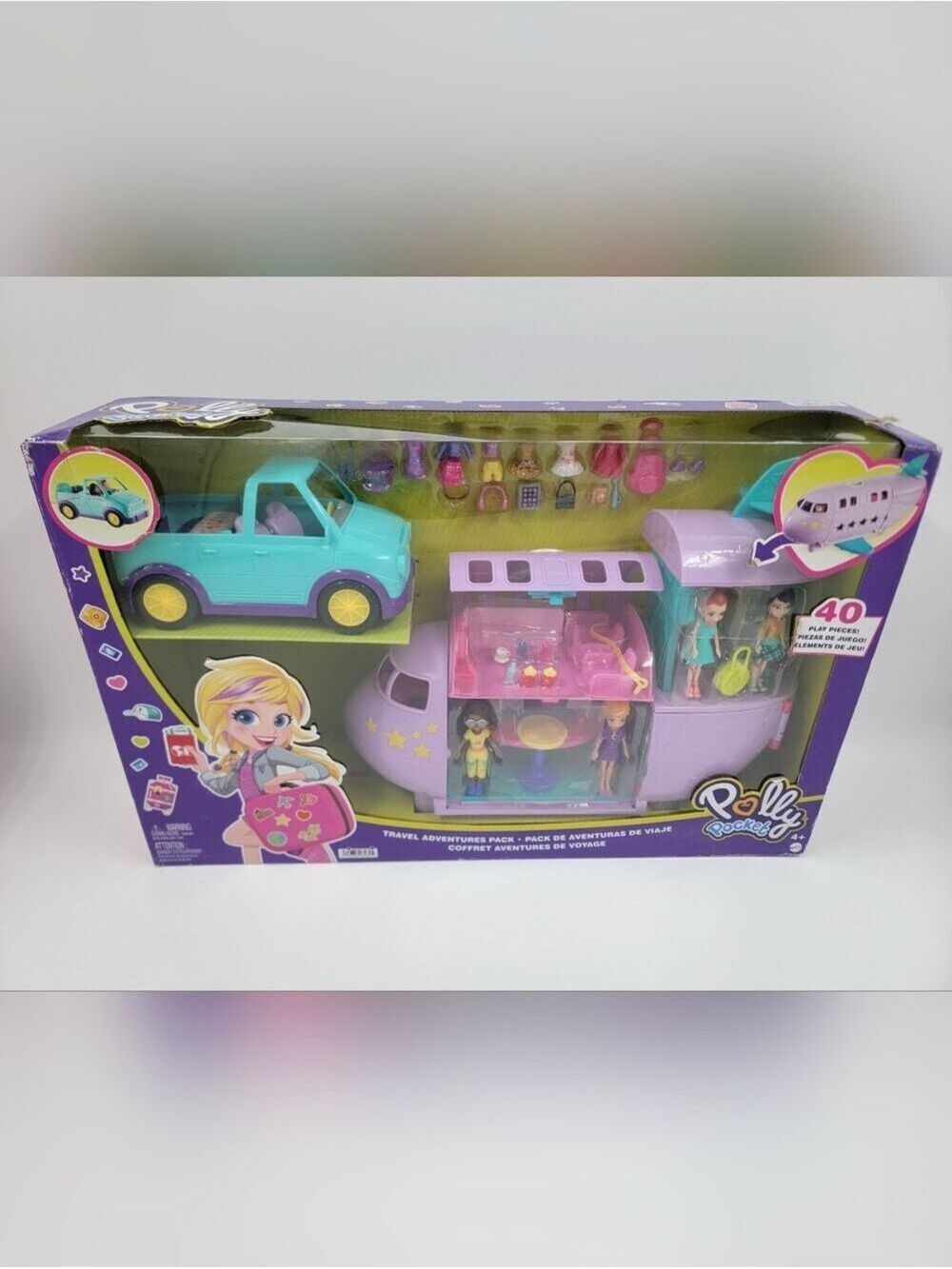 Polly Pocket Travel Adventures Pack Jet Plane Car Vehicle 4 Dolls Accessories